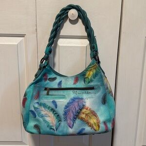 Anuschka Triple Compartment Satchel - Floating Feathers Design